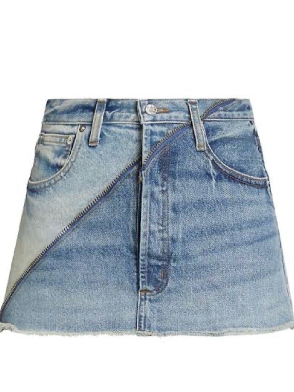 EB Denim Light Blue Denim Mini Skirt with Asymmetrical Zip Detail